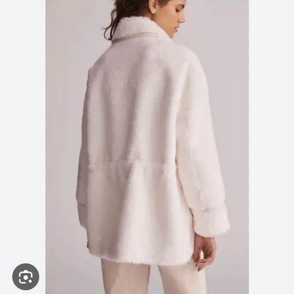 Anthropologie Maeve White Cinched Faux Fur Coat - Picture 15 of 16